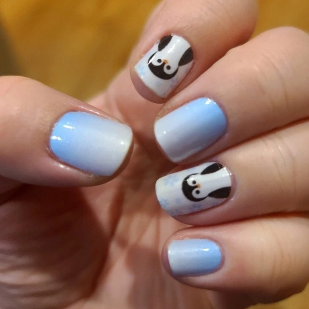 Color Street Penguin Party Nail Polish Strips Blue Ombre Winter FDF275 New